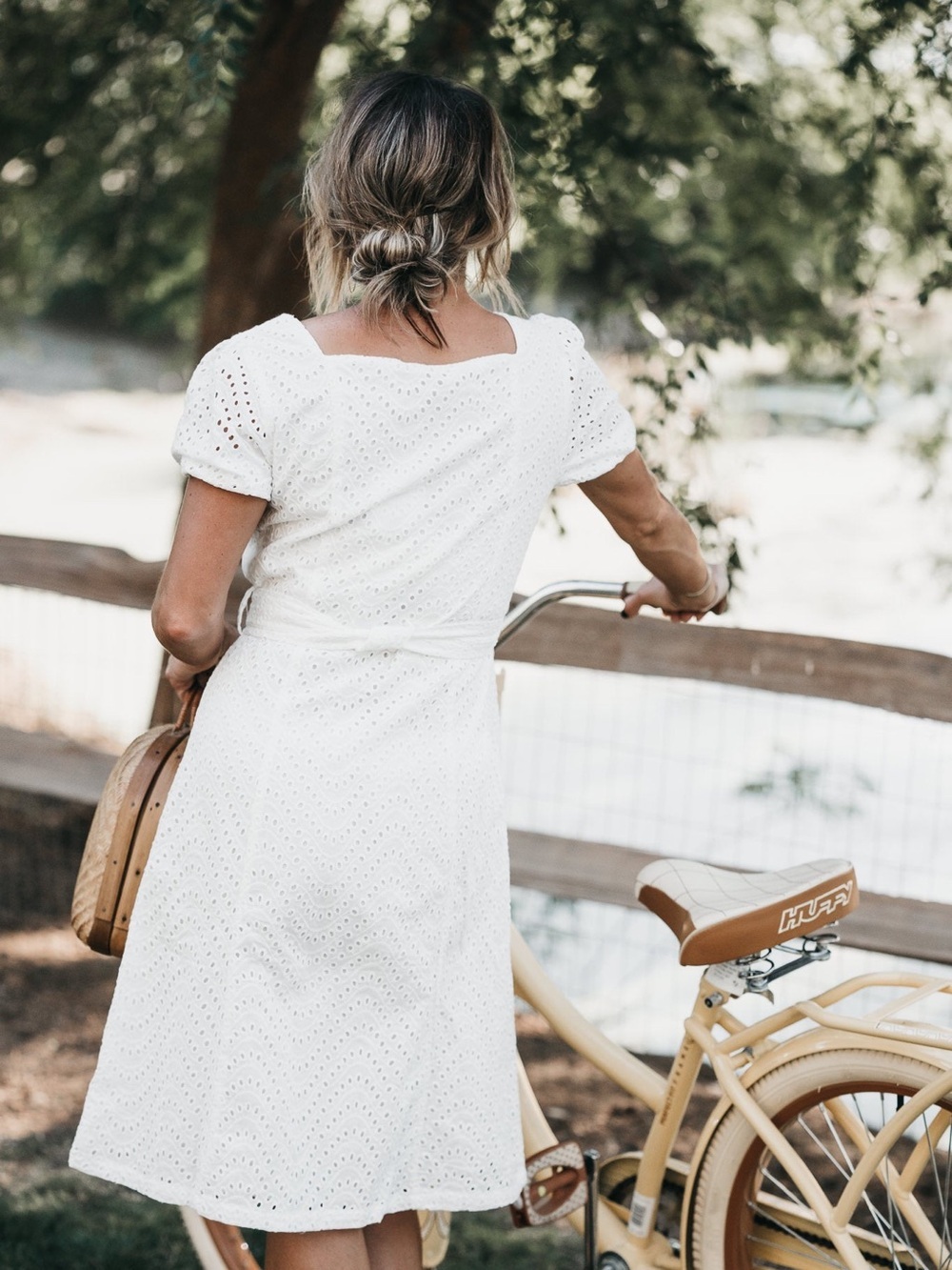 NWT Square-Neck White Eyelet Midi Dress with Belt - Picture 6 of 6
